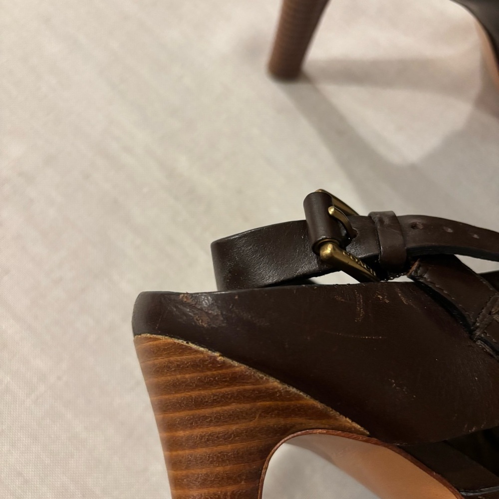 Coach Bessy Brown Leather Platform Heel Sandals Size 9.5B | A3199 - Picture 7 of 10